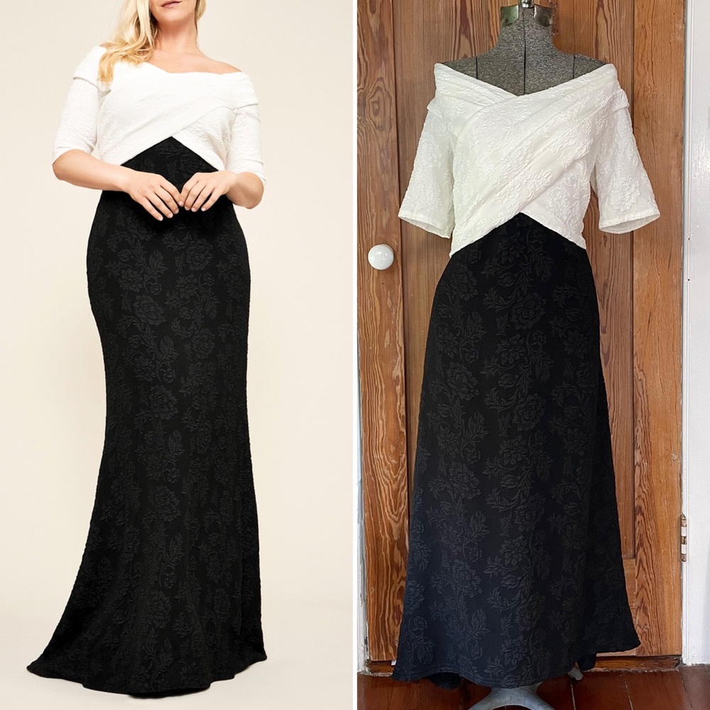 Tadashi Shoji Black & White Off-Shoulder Textured Maxi Dress